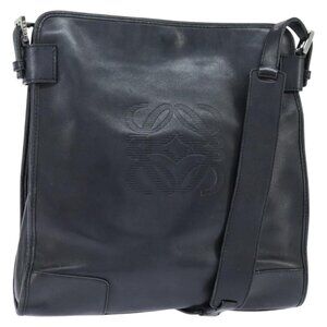 Authentic LOEWE Anagram Shoulder Bag Leather Black Silver
